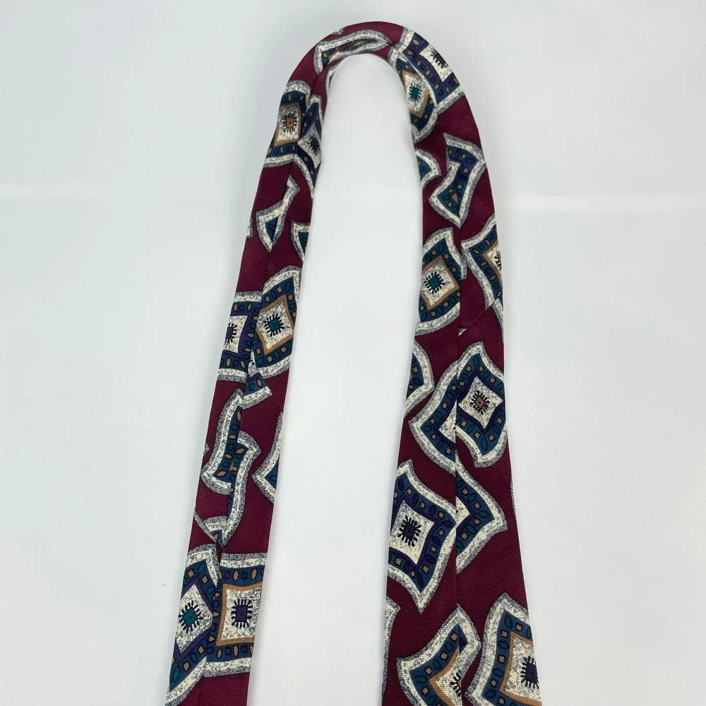 Pierre Balmain Tie Silk Men‎ Extra Long Tie Burgundy Geometric Abstract Italy
